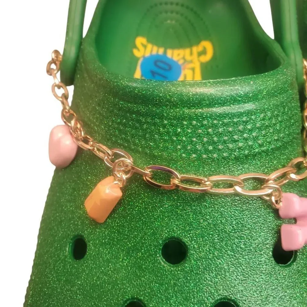 CROCS Lucky Charms Glitter Green With Tons Of Jibbitz BRAND NEW!  Size W 10, M 1
